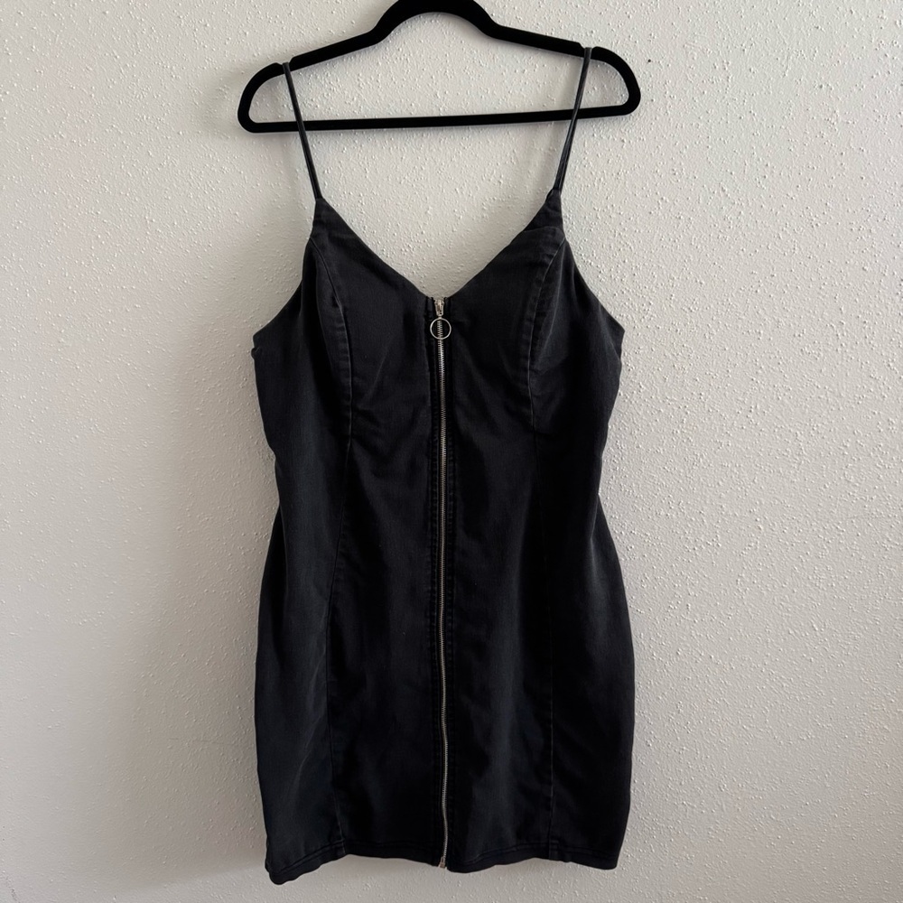 Iris Black Denim Zip Front Mini Dress XL - Picture 3 of 9